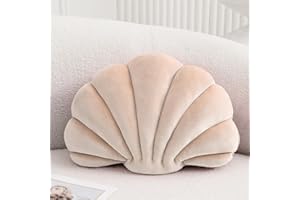 XIAIJIA Dekoratives Muschelkissen, 3D-Einsatz, Strandkissen, weiches Samtkissen, Meer, Ozean, Dekoration, Couch, Bett, Champagner, 35,6 x 27,9 cm