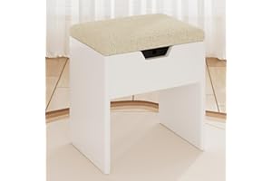 ‎DEVOKO Devoko Hocker Schminktisch mit Stauraum, Sitzhocker gepolstert, Eitelkeit Hocker,Fußstütze Fußhocker Ottoman, für Make-up Raum Ankleidezimmer, Schlafzimmer, Eingangsbereich, 38x30x41cm, Weiß