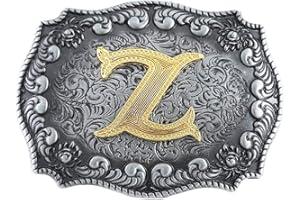 STARBRILLIANT Fibbie Per Cinture Western Da Uomo Con Lettere Iniziali Dalla A Alla Z Fibbie Per Cinture Da Cowboy Con Bordo Arrotolato, Nero Grigio