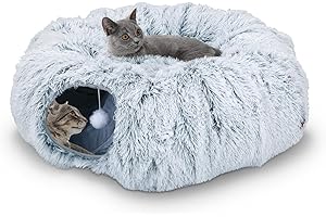 Arquiel Road túnel para Gatos, Cama Tipo túnel para Gato con Alfombrilla de cojín Donut Forma Circular Plegable extraíble con Agujeros Bolas (Gris, 85 X 26 Cm)
