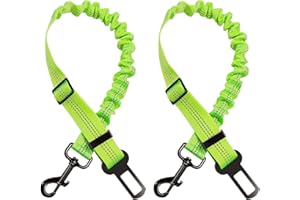 FISTAD Cinturón de Seguridad de Perro 2PS, Ajustable Correa de Perro con Elástico Nylon y Hilos Reflectantes para Perros y Gatos y Coche de Diferente Las Tipo (Verde)