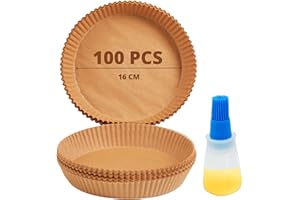 Mypicompany. Papel Freidora Aire. 100 Piezas de Papel para Freidora de Aire. Papel Air Fryer Redondo. Moldes Papel Freidora de Aire Antiadherente. (100, REDONDO 16CM c/dosificador)