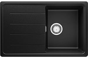 Fregadero Cocina 78 x 50 cm, Fregadero Granito Un Seno + Sifón Clásico, Fregadero Empotrado con Escurridor Copenhagen 780 de Primagran, Negro