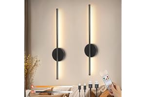 Ketom Rechargeable Wall Lights Indoor Set of 2, Stick on Wall Lights Battery Operated, 3 Color Temperature, LED Dimmable, with Remote, Wireless Sconces for Bedroom Living Room Hallway, Black