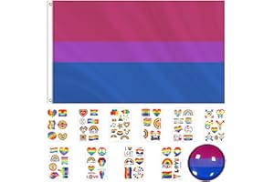 Mbsomnus Bisexual Pride Flag Set - 5x3ft Bi Flagge, 75pcs Pride Stickers Tattoo, Pride Pin - LGBTQ+ Bi Flag Gifts Pride Accessories Decorations for Party Parades Carnivals Festival Celebrations