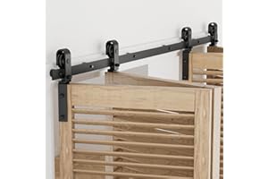 BONIKLUBA 153cm/5FT Rail Porte Coulissante Pliante Kit Roulette Suspendue Systeme Noir pour 4 Porte Coulissante Interieur 37cm Large