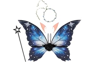 Lixstyea Feenflügel Kostüm - Schmetterlingsflügel Kostüm für Erwachsene Kinder, mit Elfenöhren,Fee Stirnband und Sterne Feenstäbe, Geeignet für Karneval, Hauptparty, Cosplay-Kostüme
