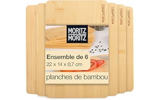 Moritz & Moritz Lot de 6 planches à découper en bambou - Naturellement antibactériennes, robustes et respectueuses des couteaux - Polyvalentes comme planche en bois de cuisine, planche à pain, planche