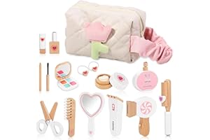 ZOELELE Trucchi Bambina in Legno, 16 Pezzi Gioco Bambina Postazione Trucco, Finto Trucco Bellezza Salone con Trousse Cosmetici, Regalo di compleanno di Natale per bambine di 3 4 5 6 anni
