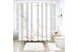 ArtSocket Duschvorhang-Set, Marmor, Naturstein, Granit, abstrakter Vintage-Farbverlauf, mit rutschfesten Teppichen, WC-Deckelbezug und Badematte, Badezimmer-Dekor-Set, 182,9 x 182,9 cm, 4-teilig