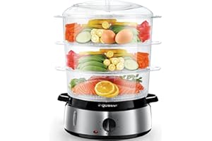 Aigostar Fitfoodie Steel 30INA - Cuiseur vapeur électrique 0% BPA. Puissance de 800W, minuterie, 3 niveaux indépendants de cuisson et base en acier inoxydable. Cuisine saine. Design exclusif.