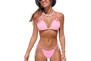NLAND Costume Donna Due Pezzi Stampate Triangolo Lace-up Bikini Set con Coulisse Laterale Brasiliana Regolabile Costume da Bagno