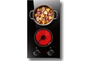 Ceramic hob with 2 burners, 30 cm, 3000 W, Disaenvir electric hob with buttons, 9 power settings, overheating protection and hot zone warning, touch control