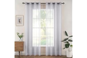 Woaboy Cortina Translúcida Fresca Transparente Poliéster Visillo Ventana Moderno Decorativo para Salón Habitación Dormitorio 2 Piezas 140x245cm Gris