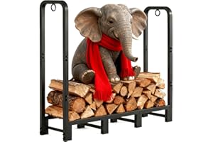 AMAGABELI GARDEN & HOME Amagabeli - Estante de leña para exteriores de 4 pies, soporte de troncos resistente para chimenea, interior y exterior, estantes de madera ajustables para soporte de leña, soporte de metal