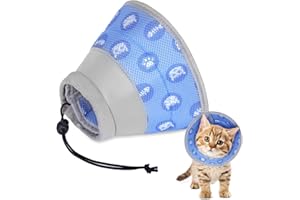 SUPRBIRD Collar isabelino Gato,Collar Suave de recuperación de Gato,Ajustable Collar Protector para Gatos,Cono después de la Cirugía y Lesiones (Azul, S)