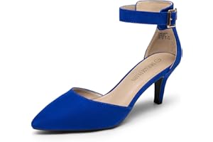 DREAM PAIRS Womens Court Shoes Pointed Toe Low Kitten Heel Ladies Pumps Ankle Strap Dress Sandals