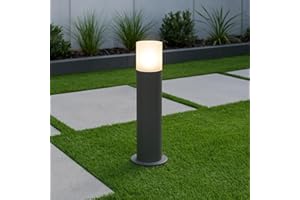 CGC Lighting Dark Grey Outdoor Bollard Post Light Garden Modern Cylinder Anthracite Contemporary Patio Terrace Garden Path Drive Door Gate Driveway (Medium)