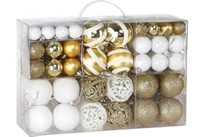 BAKAJI Confezione 100 Palline di Natale Diametro 3/4/6 cm Addobbi e Decorazioni per Albero di Natale (Bianco Oro)
