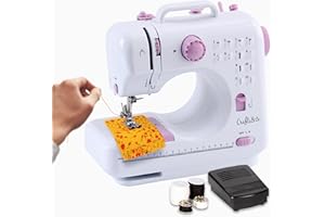 ‎CRAFTS&CO Crafts&Co® Nähmaschine für Anfänger mit Eingebautem LED-Licht und Fußpedal | 12 Stiche | Mini Nähmaschine inkl. Overlock | Singer | Pfaff | Weiß-Lila