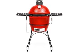 Kamado Joe KJ23RHC Classic II Smoker BBQ, Outdoor Charcoal Barbecue Grill In Red With Cast Iron Cart, Heat Deflectors And Ash Tool