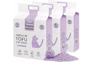 HAPPY MEOW Arena de Tofu para Gatos (18L/7,5Kg) - Natural y Biodegradable - Aglomerante Instantáneo, Bajo en Polvo, Control de Olores Duradero, Ultra Absorbente, Desechable en el Inodoro (Lavanda)