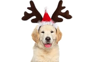PRETYZOOM Weihnachten Haustier Stirnband Rentiergeweih Stirnband Elchgeweih Haarreif mit Weihnachtsmütze für Katze Hund Weihnachten Xmas Party Haarschmuck Cosplay Kostüm Zubehör