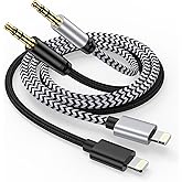 Aux Cable iPhone Car 2 Pack, 3.5 mm Aux to Lightning Cable, HiFi Audio Cable, Apple Adapter Aux Cable for Car Speaker/Headpho