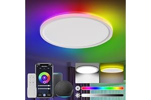 OMECO LED Deckenleuchte RGB Dimmbar mit Fernbedienung 24w 2000lm Flach Rund Deckenlampe LED RGB Alexa und Google Assistant Kompatibel LED Deckenbeleuchtung Dimmbar