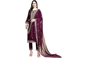 Trendmalls Damen Baumwolle Stickerei Salwar Anzug Set Kurta Hose mit Dupatta Lila Kurta Set für Frauen