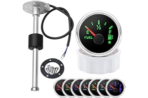 PIOUSUNT 52mm Universal Kraftstoffstandsanzeige Tankuhr mit 150mm Sensor - 0-190 Ohm 7-Farben LED Hintergrundbeleuchtung für Auto, Boot, Wohnmobil, LKW - Inkl. Wasserstandssensor