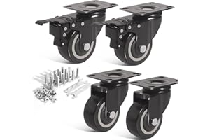 MAMAN FOSLAP Heavy Duty Castor Wheels 75mm up to 350KG with Wrench and Bolt Screws - PU Rubber Swivel Wheels for Moving Furniture and Trolley (Black 2 Brakes 2 Non Brakes)