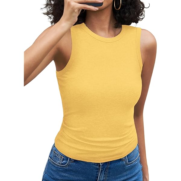Tanktops Vrouwen, Dames Halter Mouwloze Tanktops Casual Effen Abrikoos Racerback Vest Met Ronde Hals Mode Slim Fit Basic Shirts Zomer Sexy Crop Tops Geribd Breien Cami Top,Xl