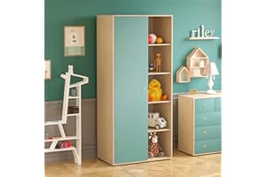 Junior Vida Neptune 1 Door Wardrobe Bedroom Clothes Rail Storage Children's Kids Furniture (Blue & Oak)