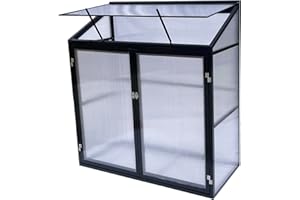 OUBOER Tomatengewächshaus Aufzuchtschrank Treibhaus Frühbeet Pflanzenhaus Aluminium Beistell-Gewächshaus klein mit Rückwand 130x55X140 cm(Schwarz)