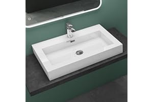 MAIMAI Mai & Mai Lavabo da Appoggio 73x48x10cm, Lavandino Bagno Rettangolare Colossum18-730 Lavabo da Minerale Fuso