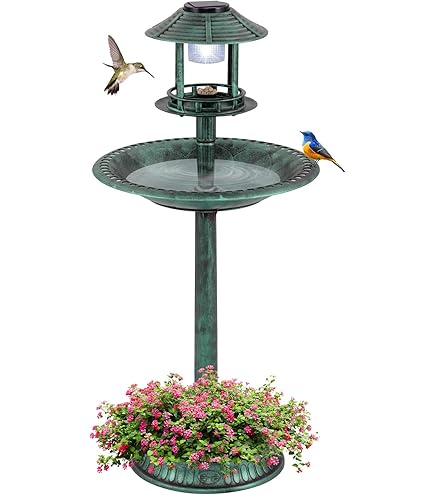 VIVOHOME Polyresin Antieke Outdoor Koper Tuin Vogelbad en Zonne Aangedreven Ronde Vijver Fontein Combo Set