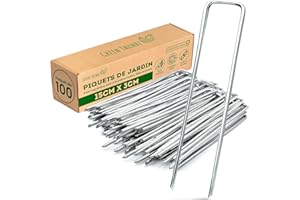 Green Thumbz Piquets De Jardin Galvanisés - (Paquet De 100) 6 inch Sardines De Fixation pour Bâche, Contrôle des Mauvaises Herbes, Gazon Artificiel, Filet - Antirouille Sardines Camping pour Tente