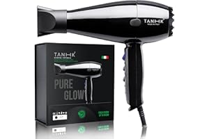 TANHK Phon Professionale Made in Italy | Motore Potente a Risparmio Energetico | Adatto anche per Capelli Crespi | 4 Temperature, 2 Velocità (Pure Glow, Black)