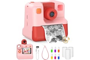 PONOSEU Macchina Fotografica Bambini Istantanea, 1080P Digitale Fotocamera Istantanea Bambini, Regalo per Bambini dai 3-12 Anni, 32GB Scheda SD, 5 Penne Colorate