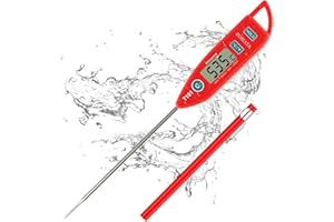 BOMATA Waterproof IPX7 Thermometer for Water, Liquid, Candle and Cooking. Instant Read Food Thermometer with Long Probe for Cooking, Meat, BBQ! T101 Red…