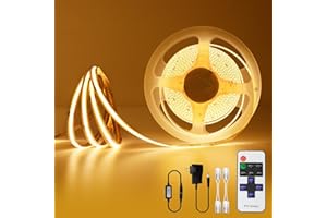 Airand Tira LED COB 5M 24v, Tiras de Led Blanco Cálido 3000K Regulable, Impermeable IP44 Tiras LED 5 Metros con Control Remoto, Autoadhesiva LED Tira para Decoración Sala de Estar, Dormitorio, TV