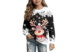 Générique Fille Sweatshirts Noel Enfant Décontracté Pull de Noel à Manches Longues Col Rond Sweat Shirt Rigolo Imprimé de Noël Sweat Noël Ouaté pour Fille Hiver Chaud