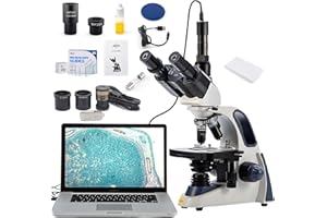 SWIFT Microscopio trinoculare SW380T, ingrandimento 40-2500x, testa pentola, tavolo meccanico 2 strati, fotocamera 5MP, software, 100 vetrini vuoti
