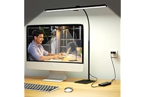 LAOPAO LED Desk Lamp Office with Base: Flexible Gooseneck Desk Light with Controller, 5 Color Modes X 5 Brightness Levels Dimmable Eye Caring Task Lamps for Office Home Computer Laptop Monitor Study Reading
