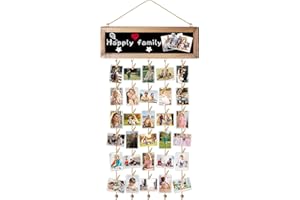 SUPRBIRD Cornice Portafoto Multipla Portafoto da Parete Multiplo con 30 Piccole Mollette in Legno, Fai da Te, Mollette per Foto e Stringa per Appendere Foto, Portafoto con Mollette