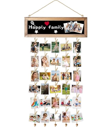 Porte Photo Mural Avec 30 Clips En Bois - Panneau En MDF Et Corde De Jute, Déco Maison Et Cadeau - 4