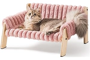 MEWOOFUN Cat Sofa Bed for large cats and kittens, Wooden Sturdy Cat Bed Small Dog Bed (Pink, M)
