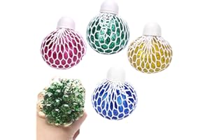 Squeeze Ball mit Netz, RosyFate 4 Stück Squishy Mesh Ball, Quetschball Im Netz Glitzer, Stressball Fidget Toy, Anti Stress Spielzeug, für Kinder und Erwachsene (A)