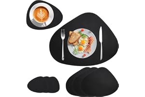 Bordstablett tvättbart läder 8 delar, 4 halkfria bordsunderlägg & 4 bordstabletter svart design bordstabletter dubbelsidiga v